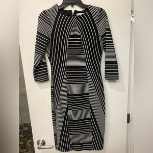 New York & Company Black and White Sheath Dress with Long Sleeves